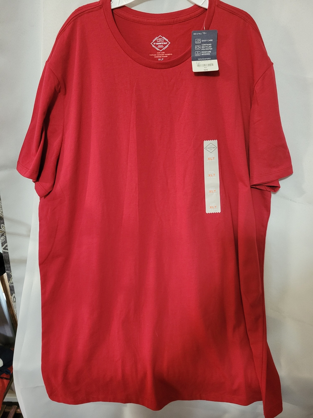 NWT St. John's Bay Men's XLT Red Moisture Wicking Crewneck T-Shirt —Big & Tall